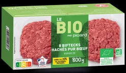 Picard 8 biftecks hachés bio, pur boeuf, 15% M.G maximum*Enfant Viandes Pour Enfants|Viandes Bio Et Labellisées
