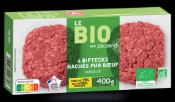 Picard 4 biftecks hachés bio, pur boeuf, 15% M.G maximum*Enfant Viandes Pour Enfants|Viandes Hachées