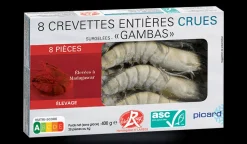 Picard 8 crevettes tropicales crues "Gambas" Label R. ASC* Produits Nutri-Score A|Fruits De Mer Bio Et Labellisés
