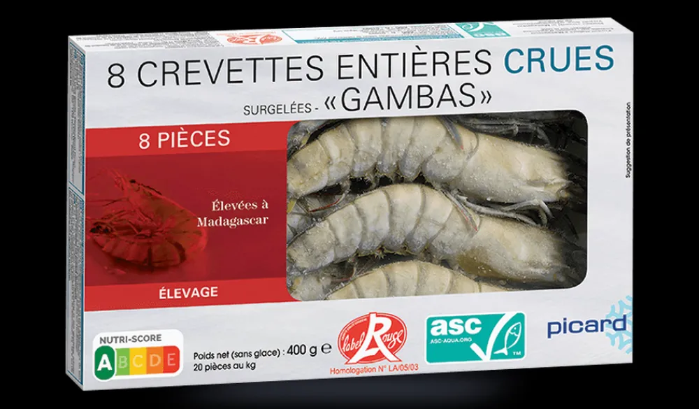 Picard 8 crevettes tropicales crues "Gambas" Label R. ASC* Produits Nutri-Score A|Fruits De Mer Bio Et Labellisés