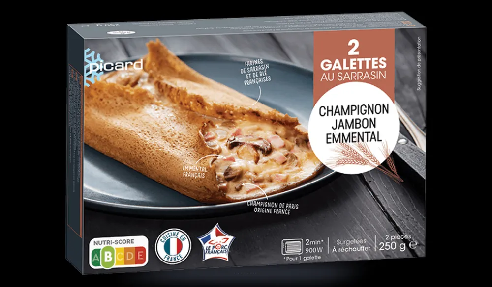 Picard 2 galettes jambon-champignon-emmental* Produits Nutri-Score B|Crêpes Et Galettes Salées