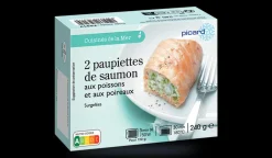 Picard 2 paupiettes de saumon aux poissons, aux poireaux* Produits Nutri-Score B|Poissons Marinés, Fumés, Cuisinés
