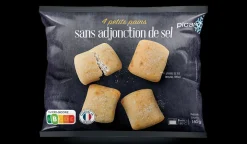 Picard 4 petits pains sans adjonction de sel, précuits* Produits Nutri-Score A|Sans Sel Ajouté