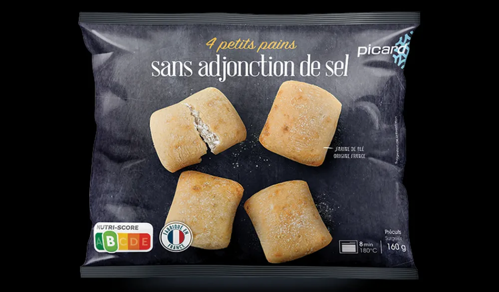 Picard 4 petits pains sans adjonction de sel, précuits* Produits Nutri-Score A|Sans Sel Ajouté