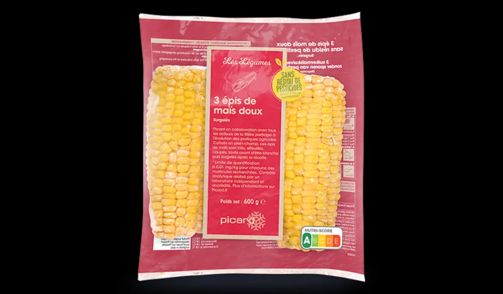 Picard 3 épis maïs doux sans résidu de pesticides Espagne* Produits Nutri-Score A|Légumineuses