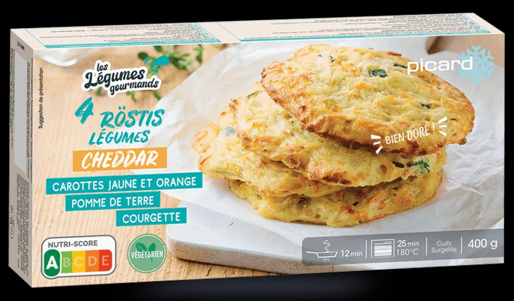 Picard 4 röstis de légumes et cheddar*Enfant Produits Nutri-Score A|Légumes Enfants