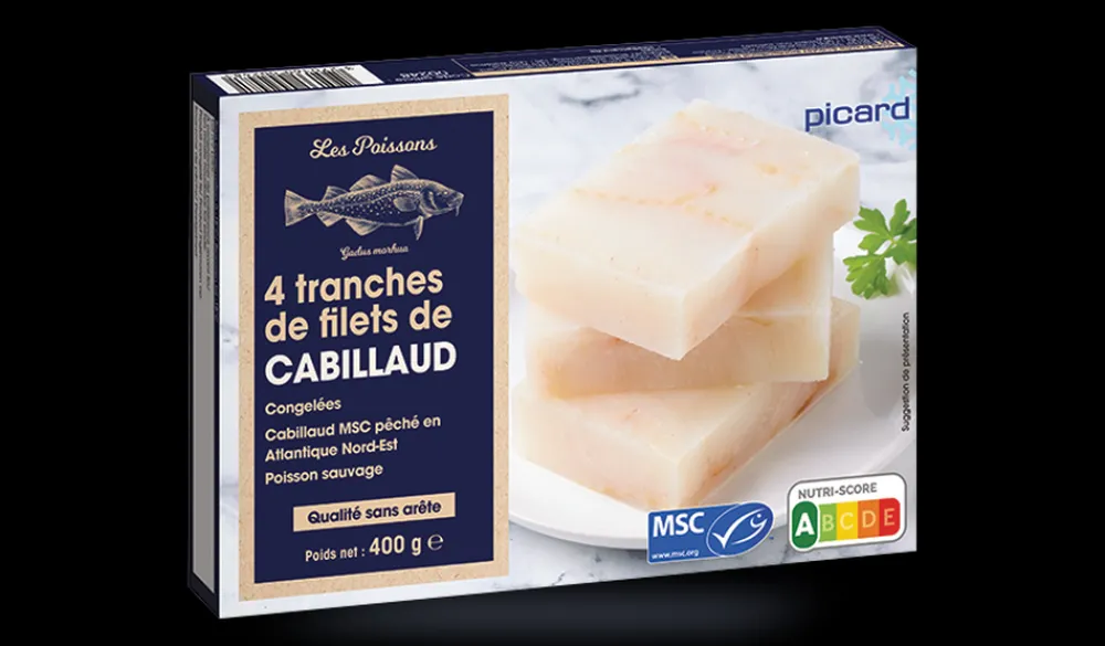 Picard 4 tranches de filets de cabillaud MSC, sans arête* Produits Nutri-Score A|Cabillaud