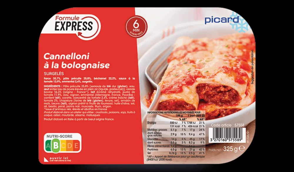 Picard Cannelloni à la bolognaise* Produits Nutri-Score B