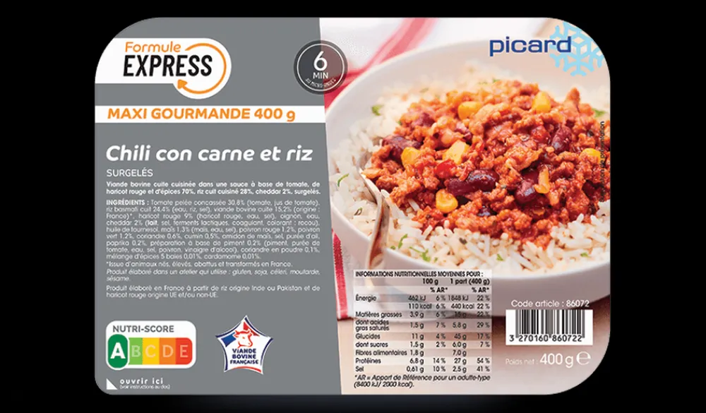 Picard Chili con carne individuel* Produits Nutri-Score A|Viandes, Volailles Cuisinées