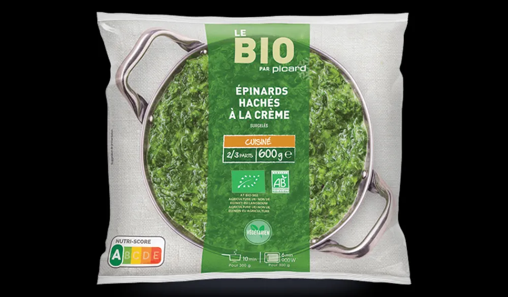 Picard Epinards hachés à la crème bio* Produits Nutri-Score A|Végétarien