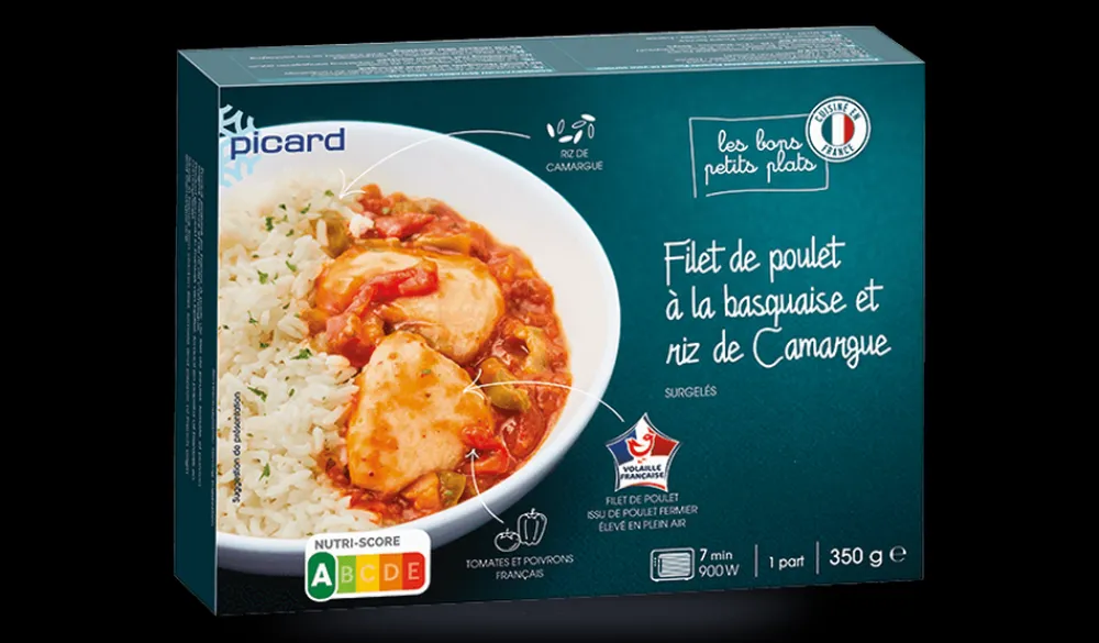 Picard Filet de poulet à la basquaise et riz de Camargue* Produits Nutri-Score A|Viandes, Volailles Cuisinées