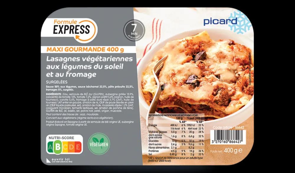 Picard Lasagnes végétariennes légumes soleil et fromage* Gratins, Parmentiers, Lasagnes