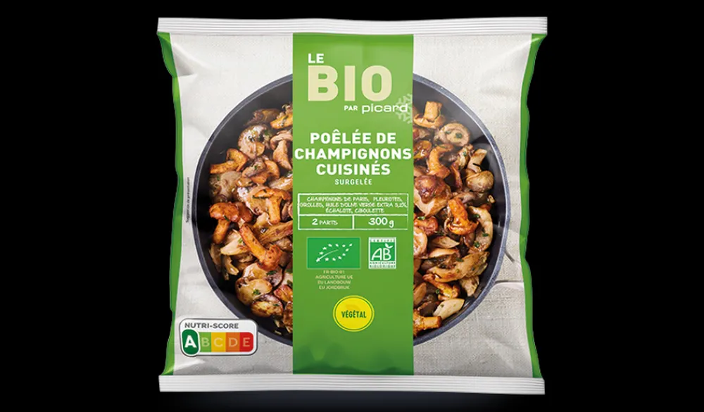 Picard Poêlée de champignons cuisinés bio* Produits Nutri-Score A|Vegan