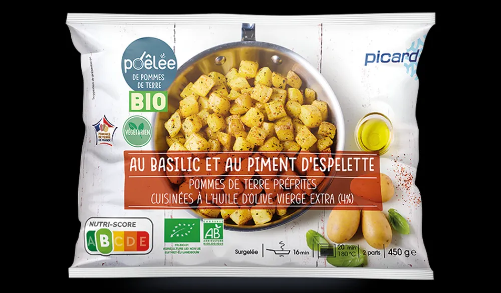 Picard Poêlée de pommes de terre bio au basilic et au piment d’Espelette, France* Produits Nutri-Score B|Pommes De Terre, Frites