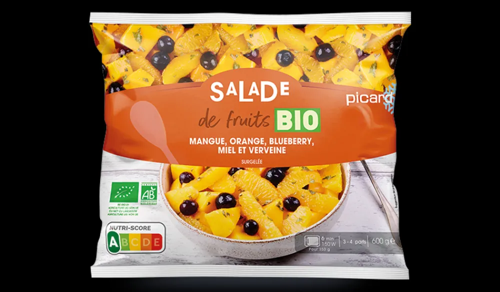 Picard Salade de fruits bio, mangues, oranges, blueberries* Produits Nutri-Score A|Fruits Bio