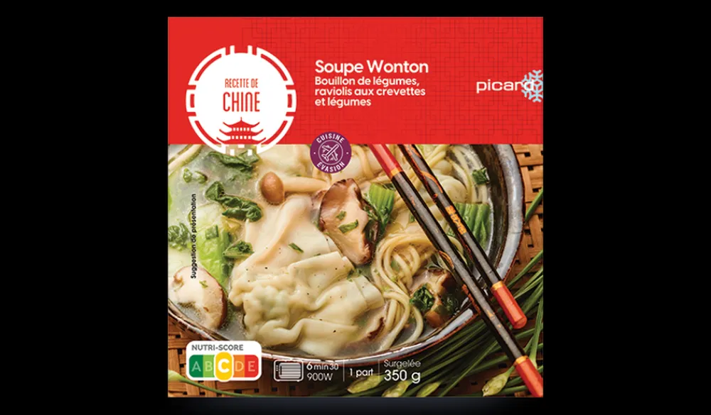 Picard Soupe wonton bouillon légumes, raviolis crevettes* 1 Part|Soupes Du Monde